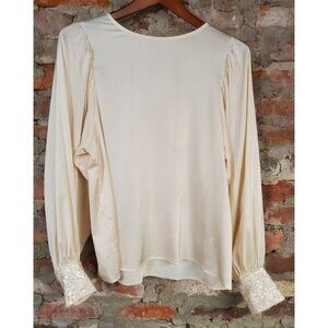 New Vine & Love Satiny Shirt Womens Sz S Small Balloon Sleeve Sequin Cuffa Top J